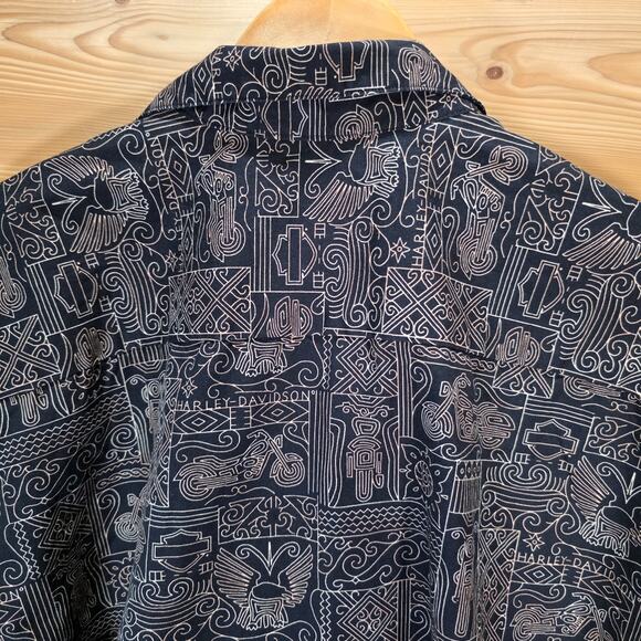 Harley Davidson Geometric Hawaiian Camp Shirt Men 2XL - Picture 4 of 10